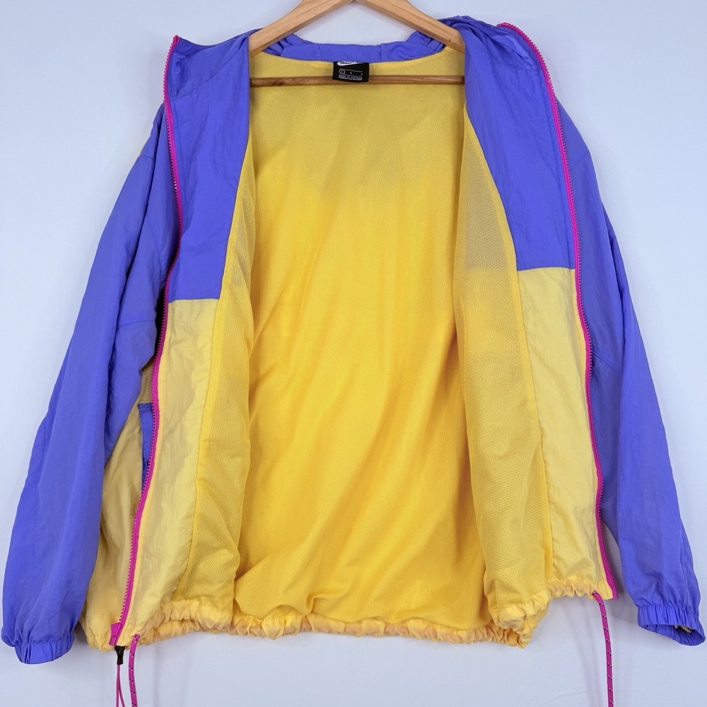Nike Windbreaker Jacket Colorblock Purple Yellow Retro Sporty Hooded SZ-Large - Picture 11 of 14